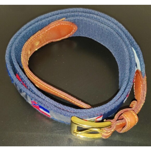 Country Club Prep Southern States Logo Belt Men Size 42 Stitched Canvas, Leather - Picture 9 of 16